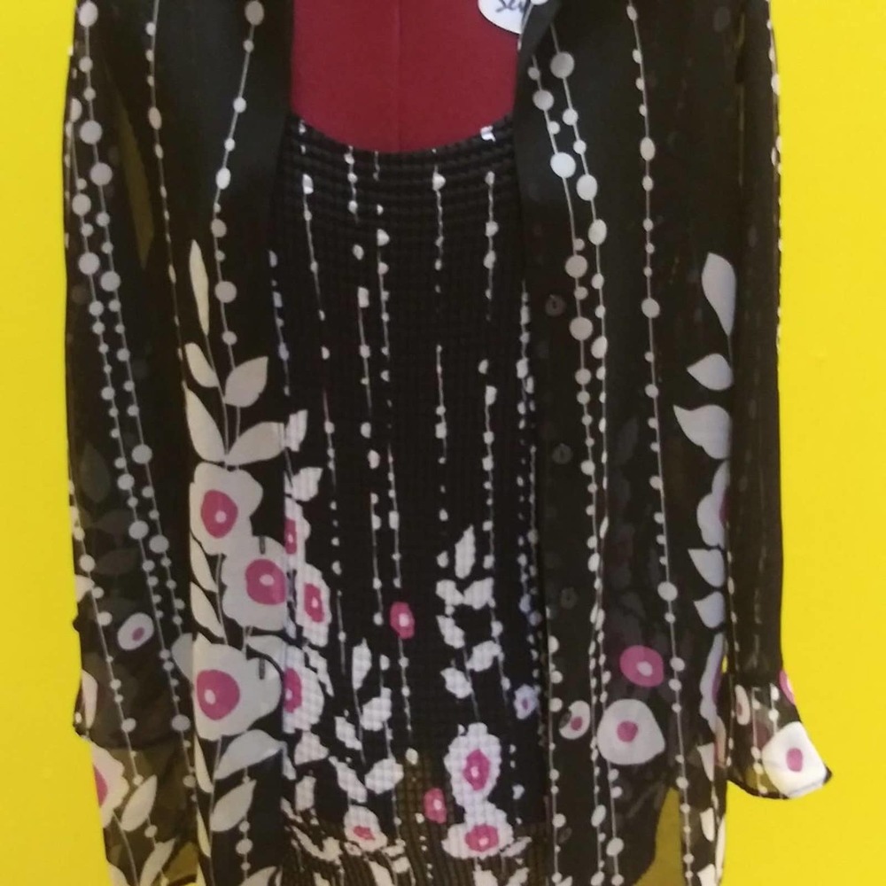 Kim Rodgers signature collection black pink white 2 piece blouse tank XL